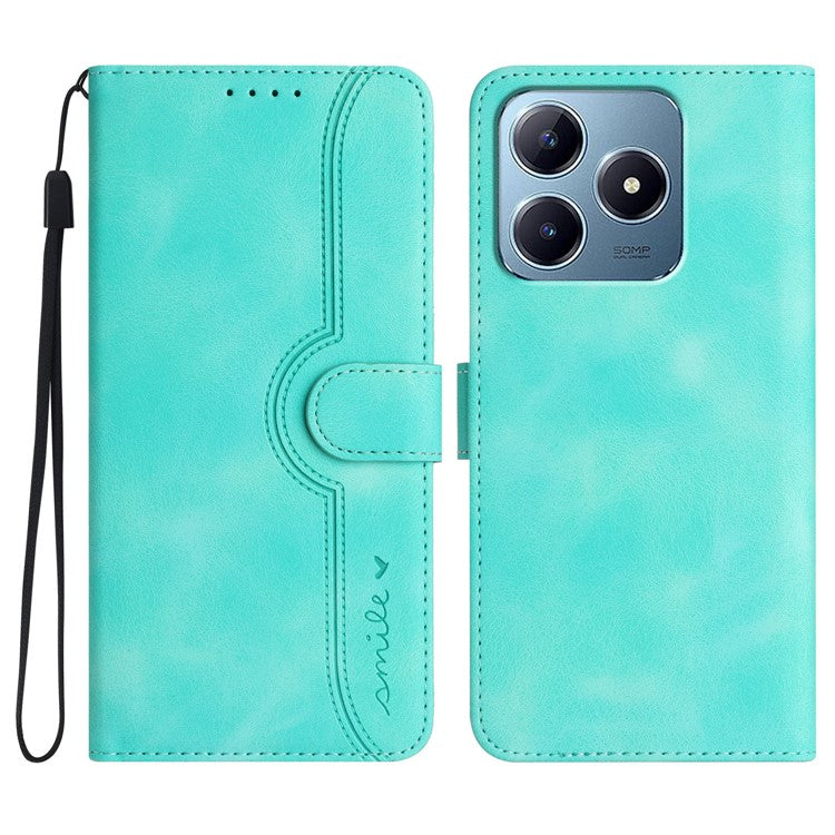 YX0030 For Realme C63 4G Case Smile Imprinted Leather Phone Cover Magnetic Clasp -  Baby Blue