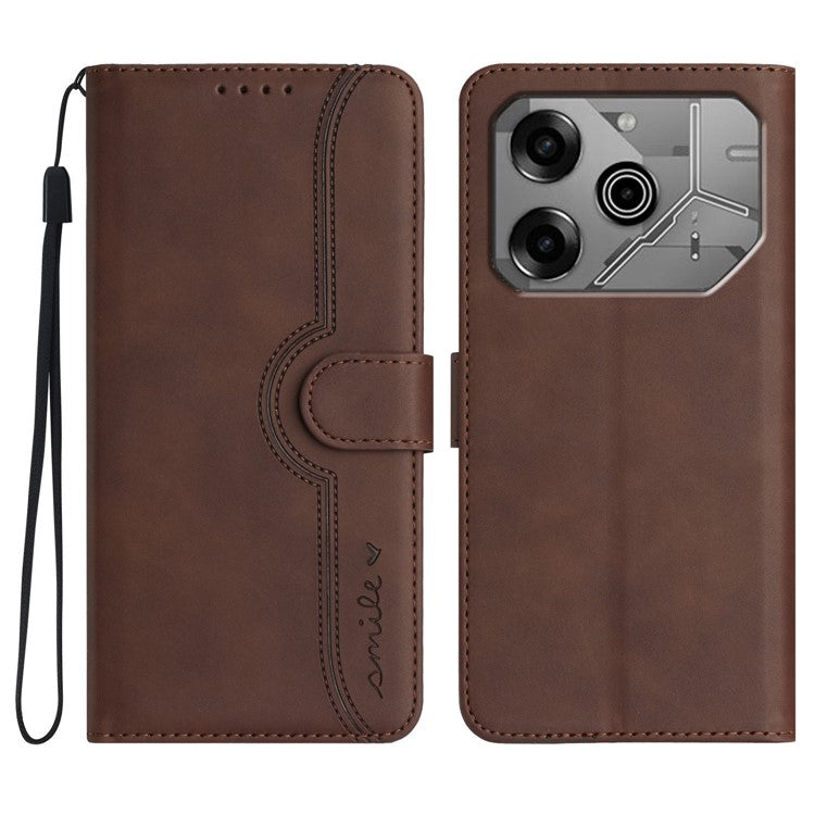 YX0030 For TECNO Pova 6 5G / Pova 6 Pro 5G Case Leather Phone Cover Smile Letter - Coffee