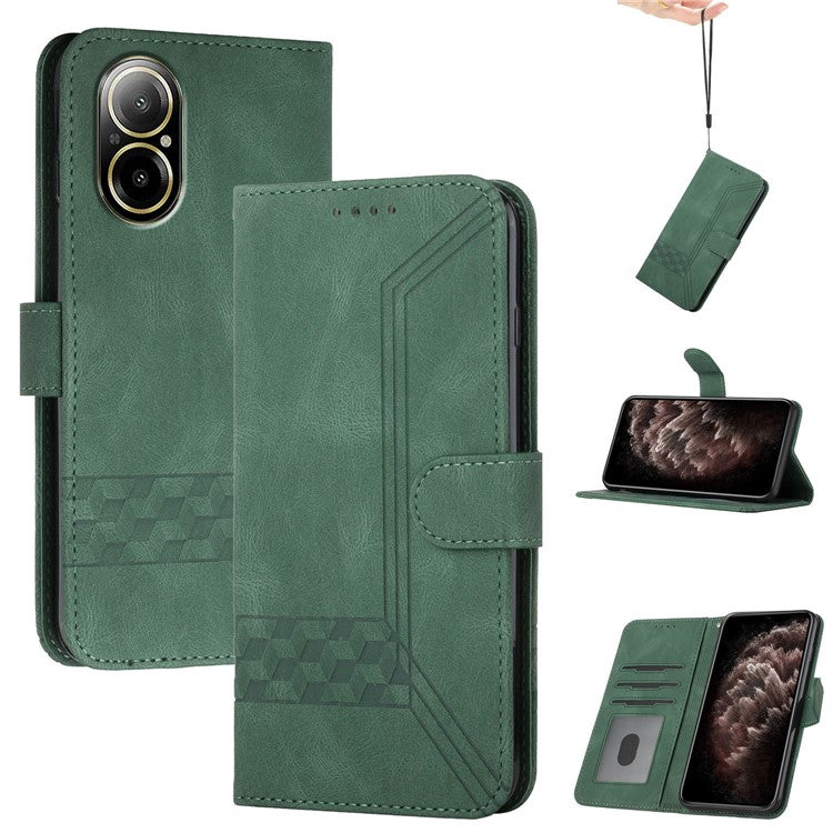 YX0010 Series for Realme C67 4G Case with Wrist Strap Leather Phone Cover - Blackish Green