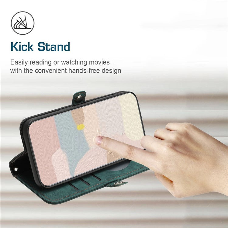 YX0020 For Oppo A60 4G Leather Case Folding Stand Wallet Phone Cover with Strap - Blackish Green