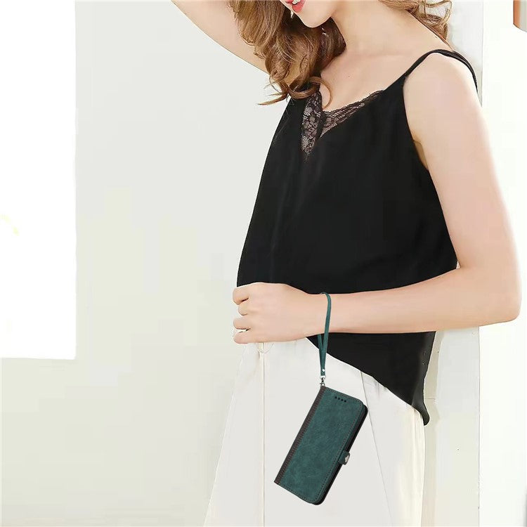 YX0020 For Oppo A60 4G Leather Case Folding Stand Wallet Phone Cover with Strap - Blackish Green