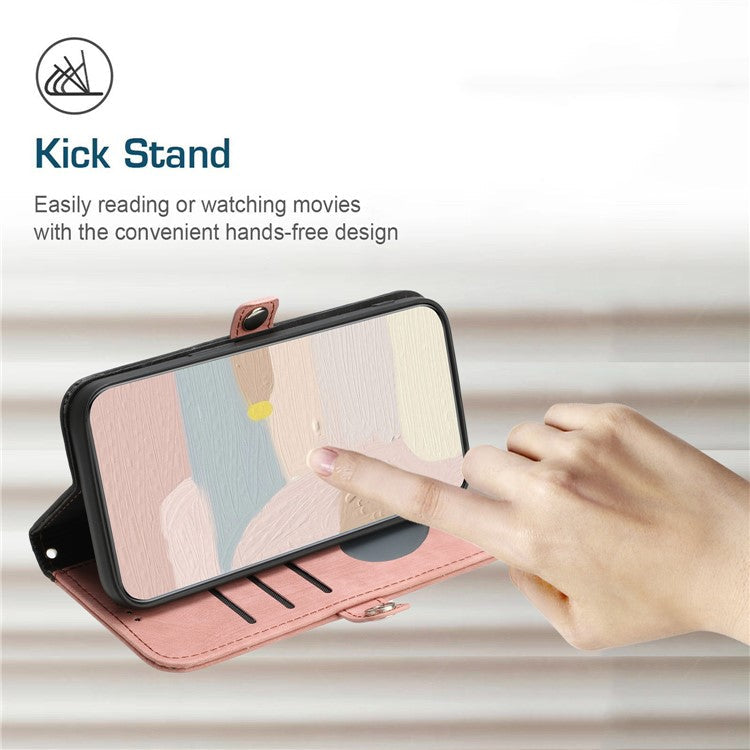 YX0020 For Oppo A60 4G Leather Case Folding Stand Wallet Phone Cover with Strap - Pink