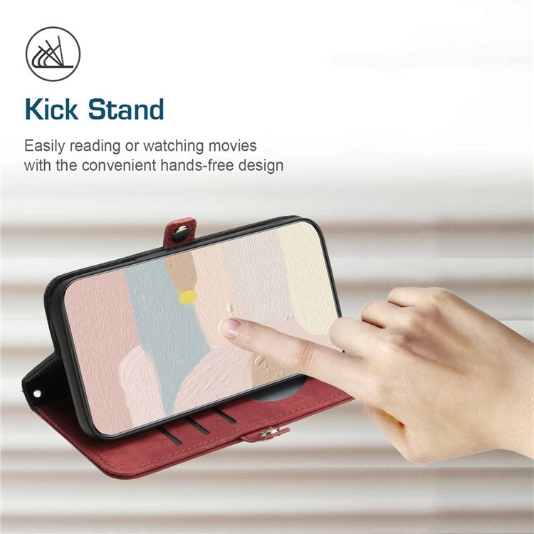YX0020 For Oppo A60 4G Leather Case Folding Stand Wallet Phone Cover with Strap - Red