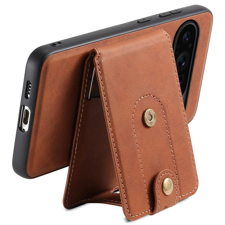 DENIOR D14 For Google Pixel 9 Pro / Pixel 9 Magnetic Case 2 in 1 Detachable Card Holder PC+TPU Phone Cover - Brown