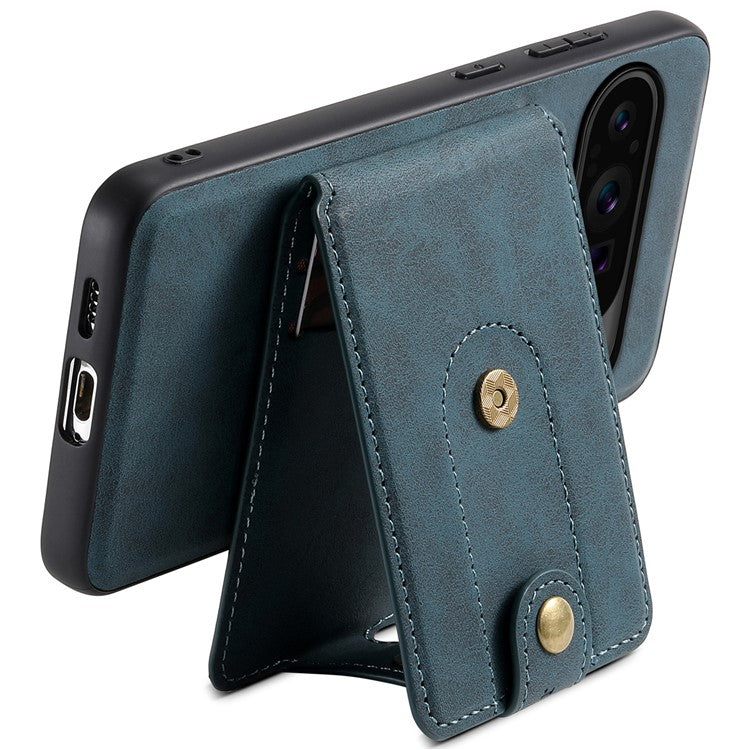 DENIOR D14 For Google Pixel 9 Pro / Pixel 9 Magnetic Case 2 in 1 Detachable Card Holder PC+TPU Phone Cover - Blue