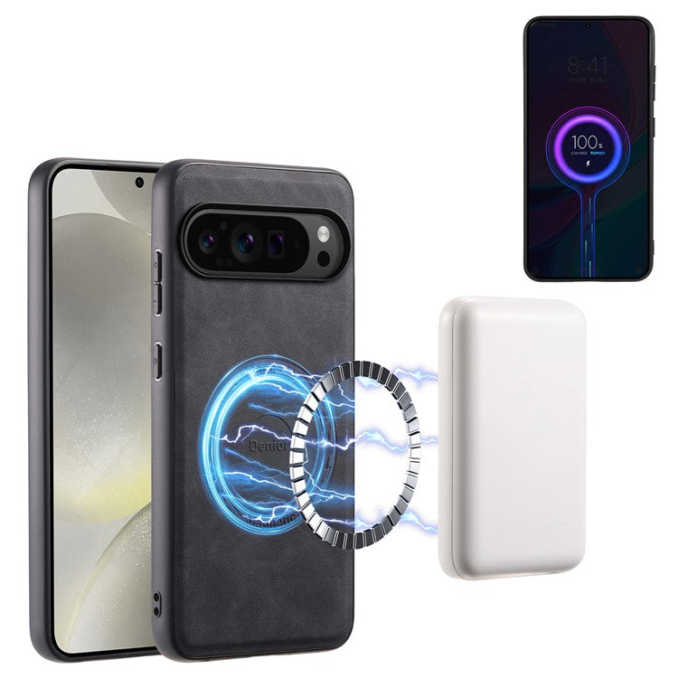 DENIOR D14 For Google Pixel 9 Pro / Pixel 9 Magnetic Case 2 in 1 Detachable Card Holder PC+TPU Phone Cover - Black