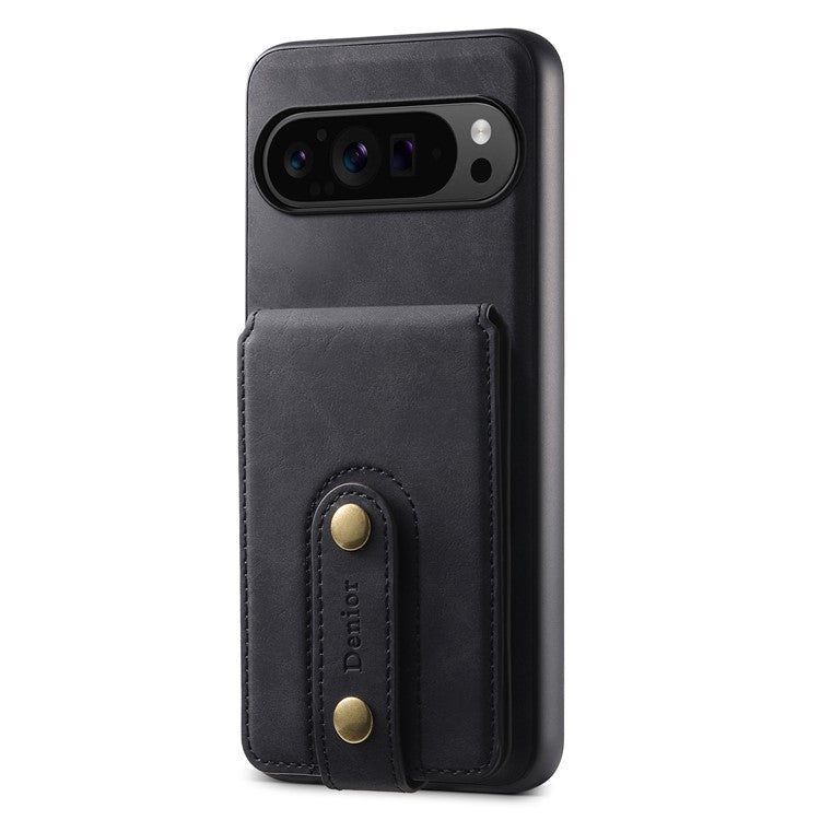 DENIOR D14 For Google Pixel 9 Pro / Pixel 9 Magnetic Case 2 in 1 Detachable Card Holder PC+TPU Phone Cover - Black