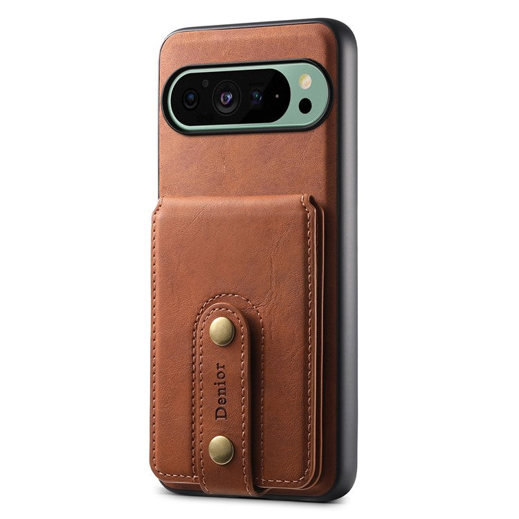 DENIOR D14 For Google Pixel 9 / 9 Pro Case Compatible with MagSafe Kickstand Card Slots Phone Cover - Brown