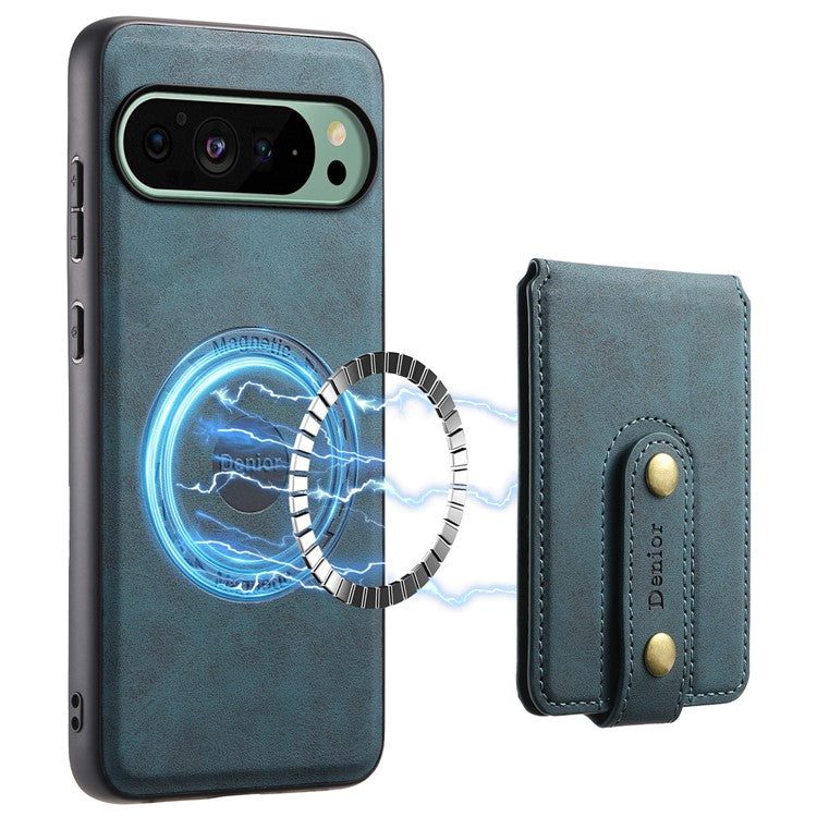 DENIOR D14 For Google Pixel 9 / 9 Pro Case Compatible with MagSafe Kickstand Card Slots Phone Cover - Blue