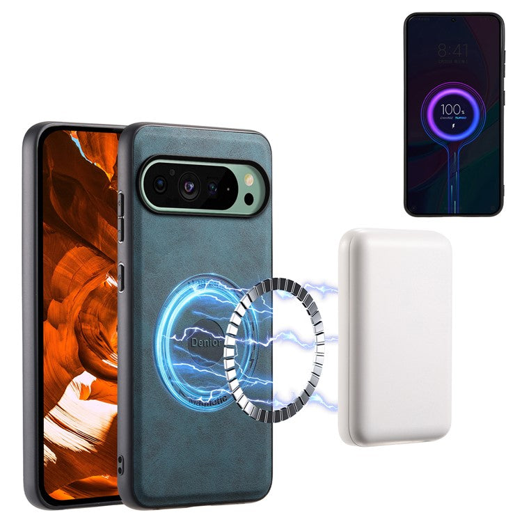 DENIOR D14 For Google Pixel 9 / 9 Pro Case Compatible with MagSafe Kickstand Card Slots Phone Cover - Blue