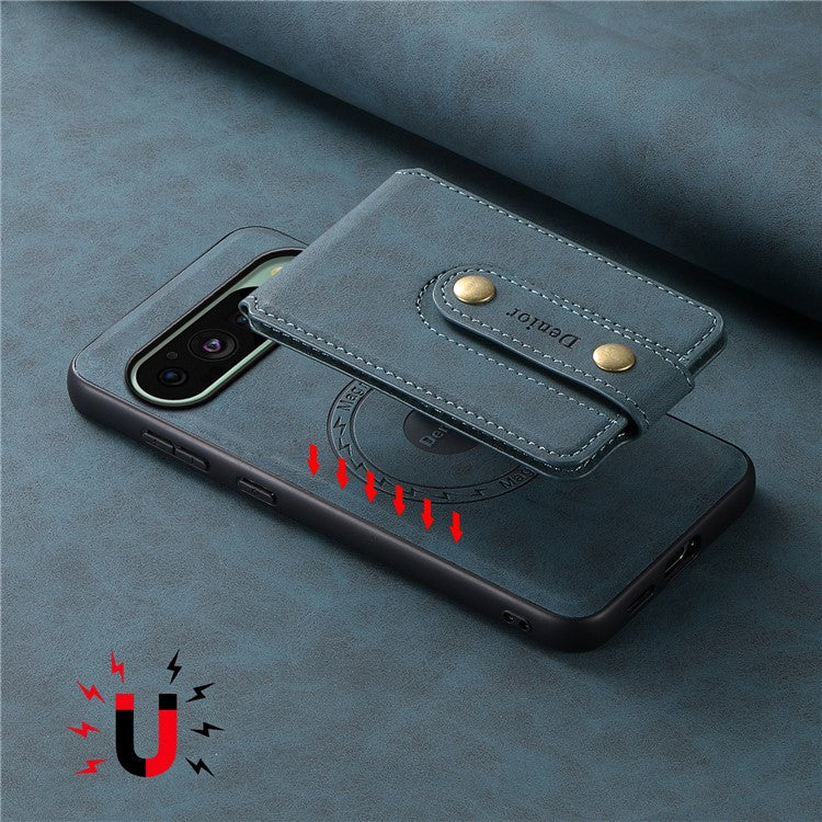 DENIOR D14 For Google Pixel 9 / 9 Pro Case Compatible with MagSafe Kickstand Card Slots Phone Cover - Blue