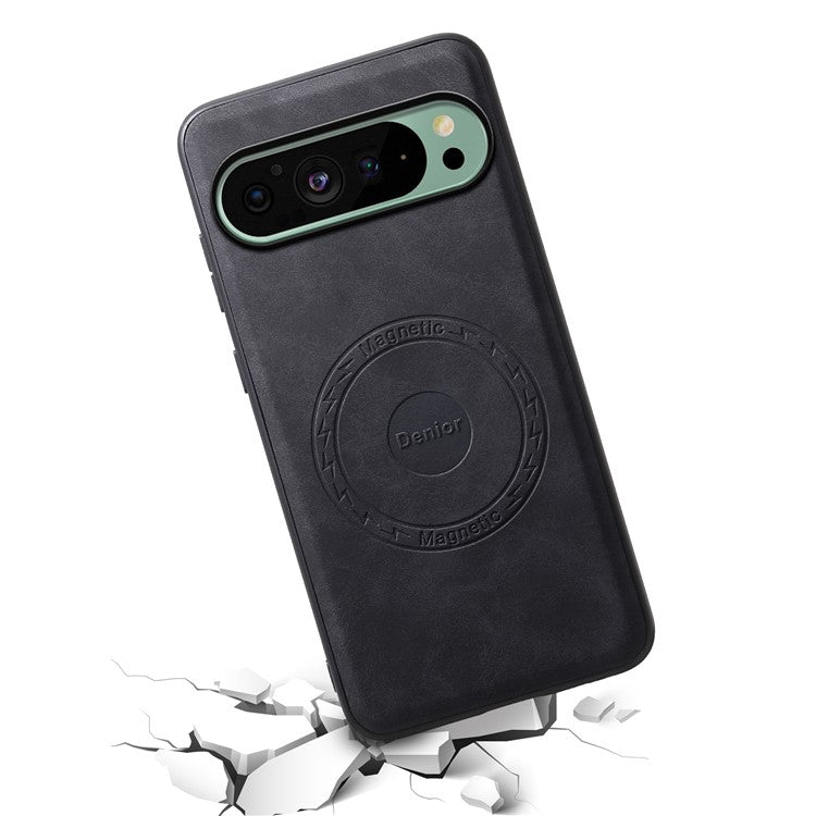 DENIOR D14 For Google Pixel 9 / 9 Pro Case Compatible with MagSafe Kickstand Card Slots Phone Cover - Black