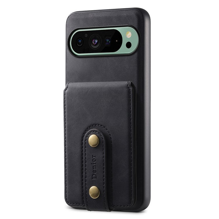 DENIOR D14 For Google Pixel 9 / 9 Pro Case Compatible with MagSafe Kickstand Card Slots Phone Cover - Black