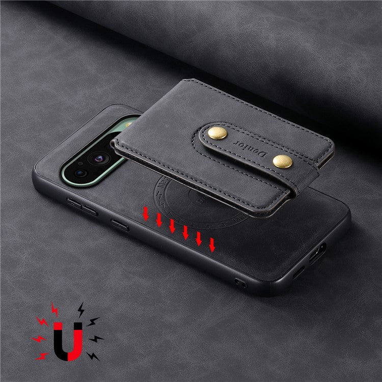 DENIOR D14 For Google Pixel 9 / 9 Pro Case Compatible with MagSafe Kickstand Card Slots Phone Cover - Black