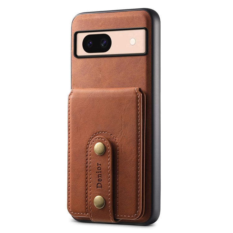 DENIOR D14 For Google Pixel 8a Kickstand Case Card Holder Phone Cover Compatible with MagSafe - Brown