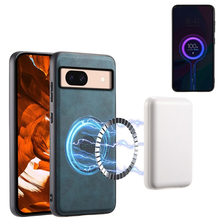 DENIOR D14 For Google Pixel 8a Kickstand Case Card Holder Phone Cover Compatible with MagSafe - Blue