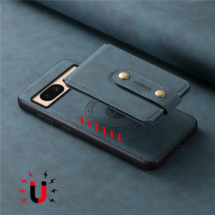 DENIOR D14 For Google Pixel 8a Kickstand Case Card Holder Phone Cover Compatible with MagSafe - Blue