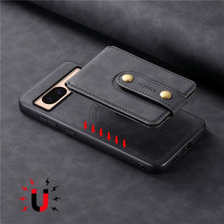 DENIOR D14 For Google Pixel 8a Kickstand Case Card Holder Phone Cover Compatible with MagSafe - Black