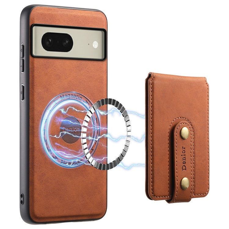 DENIOR D14 For Google Pixel 8 Case 2 in 1 Detachable PU+PC+TPU Magnetic Phone Cover - Brown