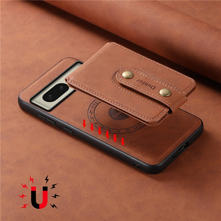 DENIOR D14 For Google Pixel 8 Case 2 in 1 Detachable PU+PC+TPU Magnetic Phone Cover - Brown