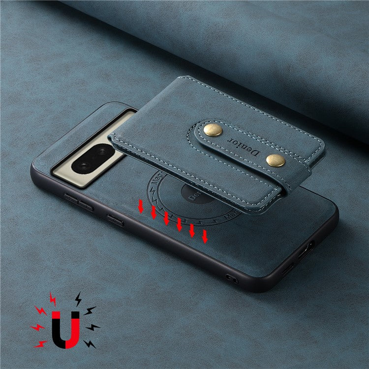 DENIOR D14 For Google Pixel 8 Case 2 in 1 Detachable PU+PC+TPU Magnetic Phone Cover - Blue