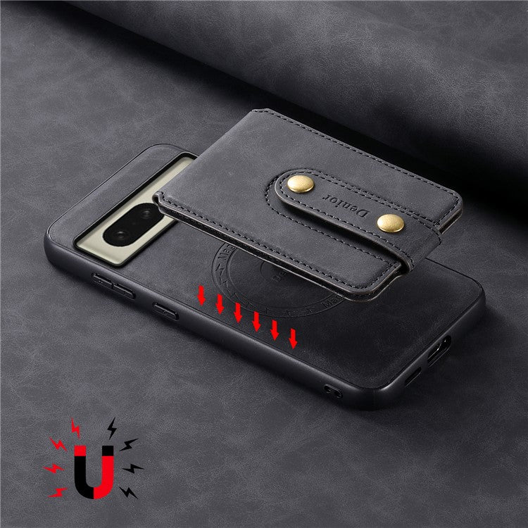 DENIOR D14 For Google Pixel 8 Case 2 in 1 Detachable PU+PC+TPU Magnetic Phone Cover - Black