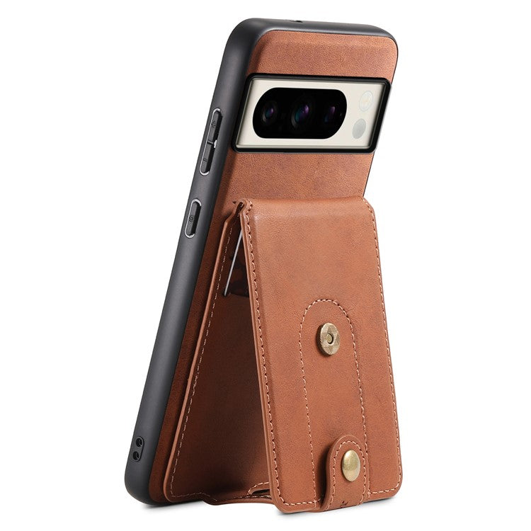 DENIOR D14 For Google Pixel 8 Pro Magnetic Case Card Bag Hybrid PC+TPU Phone Cover - Brown