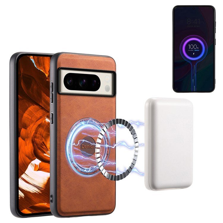 DENIOR D14 For Google Pixel 8 Pro Magnetic Case Card Bag Hybrid PC+TPU Phone Cover - Brown