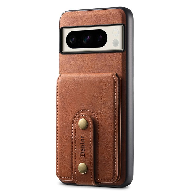 DENIOR D14 For Google Pixel 8 Pro Magnetic Case Card Bag Hybrid PC+TPU Phone Cover - Brown