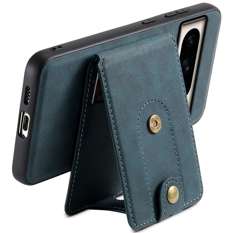 DENIOR D14 For Google Pixel 8 Pro Magnetic Case Card Bag Hybrid PC+TPU Phone Cover - Blue