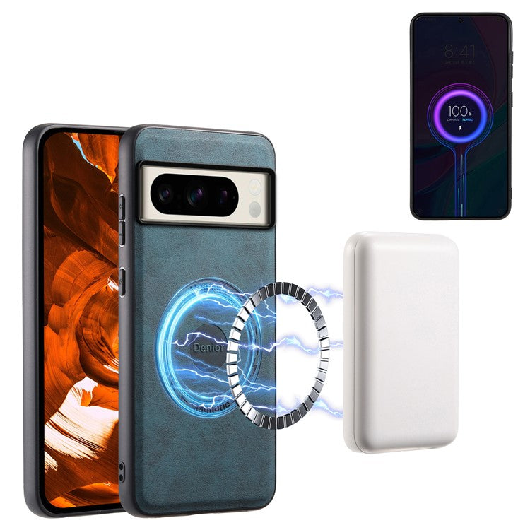 DENIOR D14 For Google Pixel 8 Pro Magnetic Case Card Bag Hybrid PC+TPU Phone Cover - Blue