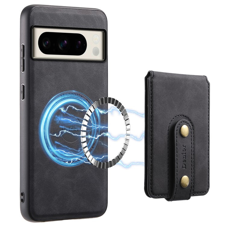 DENIOR D14 For Google Pixel 8 Pro Magnetic Case Card Bag Hybrid PC+TPU Phone Cover - Black