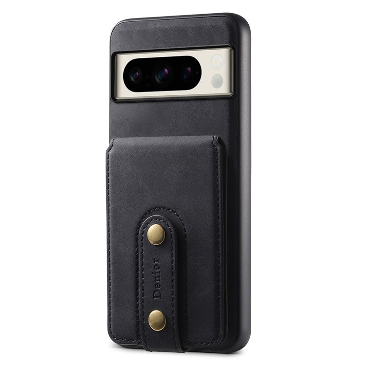 DENIOR D14 For Google Pixel 8 Pro Magnetic Case Card Bag Hybrid PC+TPU Phone Cover - Black