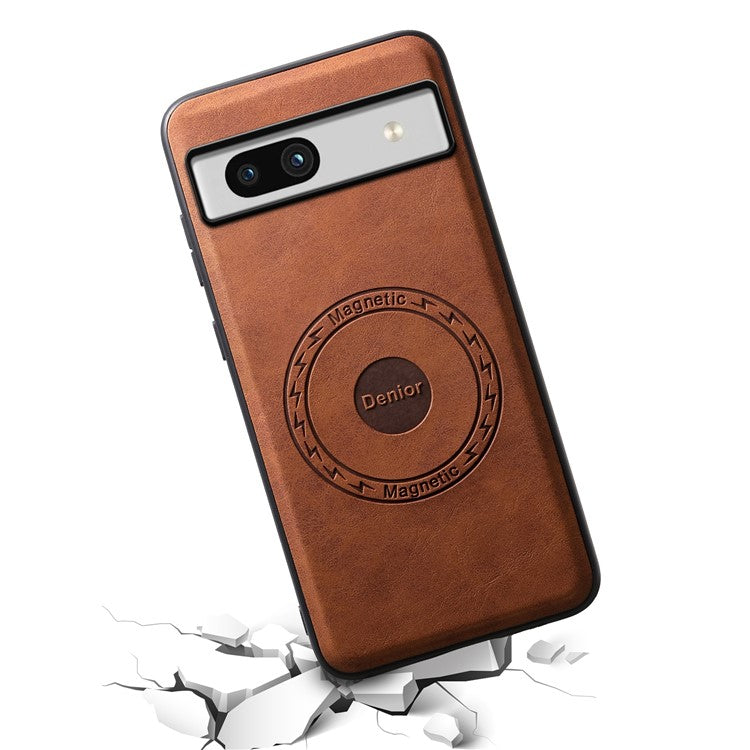 DENIOR D14 For Google Pixel 7a Magnetic Case 2 in 1 Detachable Card Bag PU+PC+TPU Phone Cover - Brown
