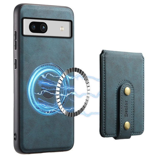 DENIOR D14 For Google Pixel 7a Magnetic Case 2 in 1 Detachable Card Bag PU+PC+TPU Phone Cover - Blue