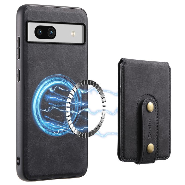 DENIOR D14 For Google Pixel 7a Magnetic Case 2 in 1 Detachable Card Bag PU+PC+TPU Phone Cover - Black