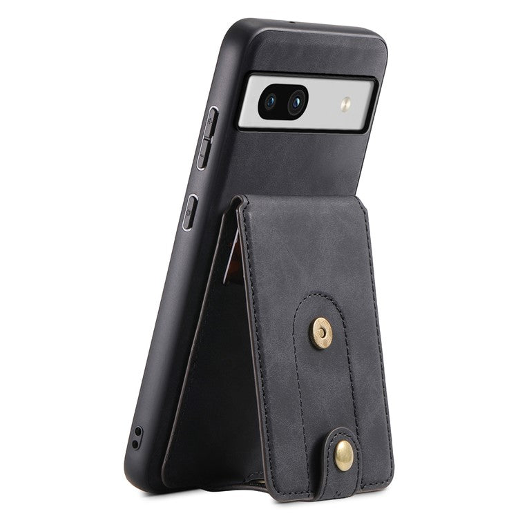 DENIOR D14 For Google Pixel 7a Magnetic Case 2 in 1 Detachable Card Bag PU+PC+TPU Phone Cover - Black