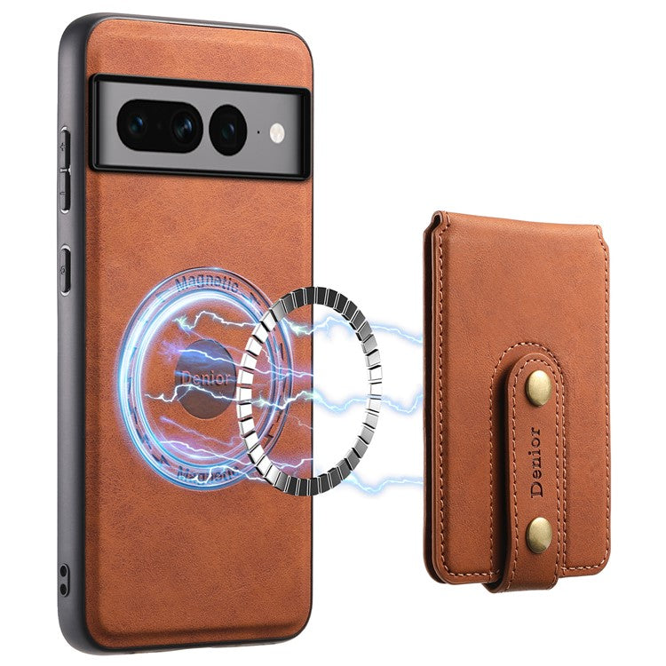 DENIOR D14 For Google Pixel 7 Pro 5G Case Compatible with MagSafe PU+PC+TPU Phone Cover - Brown