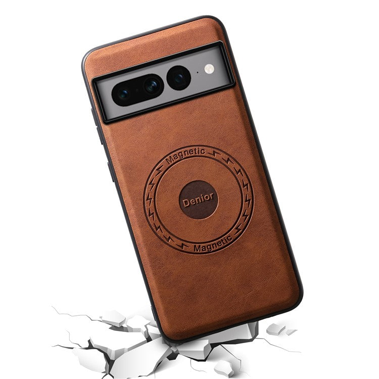 DENIOR D14 For Google Pixel 7 Pro 5G Case Compatible with MagSafe PU+PC+TPU Phone Cover - Brown