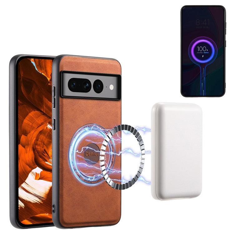 DENIOR D14 For Google Pixel 7 Pro 5G Case Compatible with MagSafe PU+PC+TPU Phone Cover - Brown