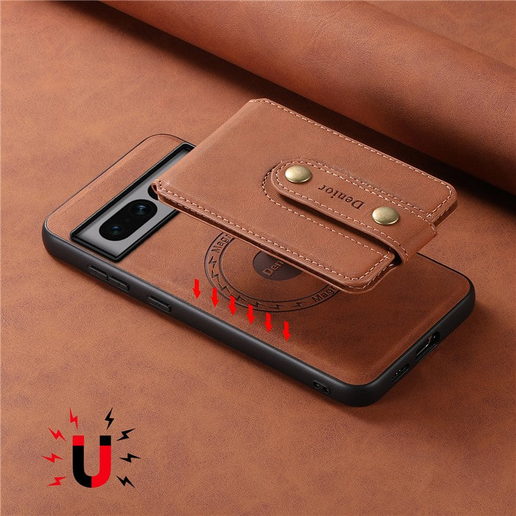 DENIOR D14 For Google Pixel 7 Pro 5G Case Compatible with MagSafe PU+PC+TPU Phone Cover - Brown