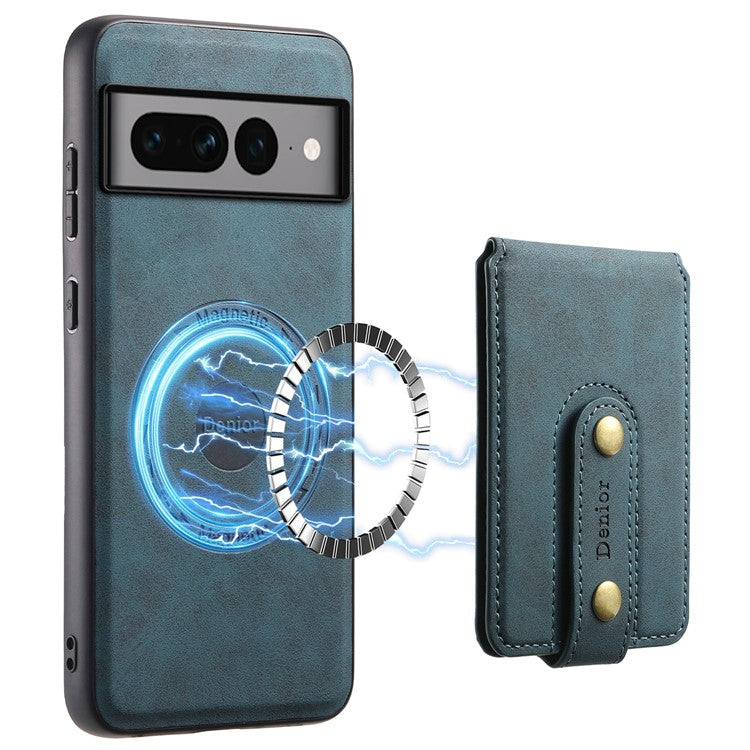 DENIOR D14 For Google Pixel 7 Pro 5G Case Compatible with MagSafe PU+PC+TPU Phone Cover - Blue