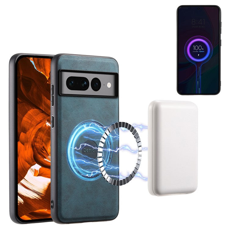DENIOR D14 For Google Pixel 7 Pro 5G Case Compatible with MagSafe PU+PC+TPU Phone Cover - Blue