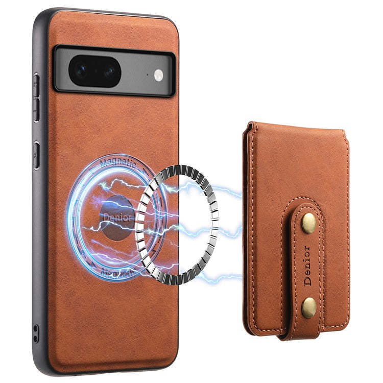 DENIOR D14 For Google Pixel 7 5G Magnetic Case 2 in 1 Detachable PU+PC+TPU Phone Cover - Brown