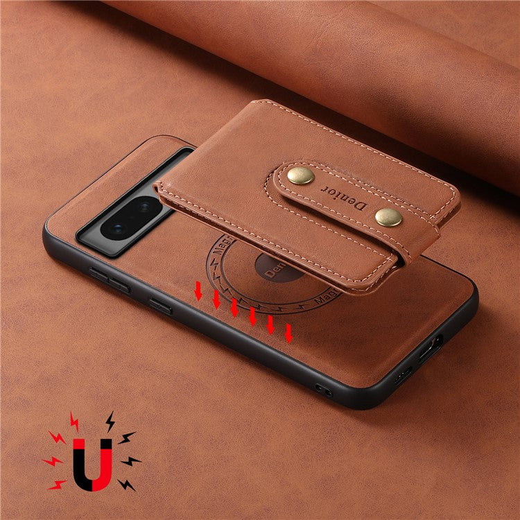 DENIOR D14 For Google Pixel 7 5G Magnetic Case 2 in 1 Detachable PU+PC+TPU Phone Cover - Brown