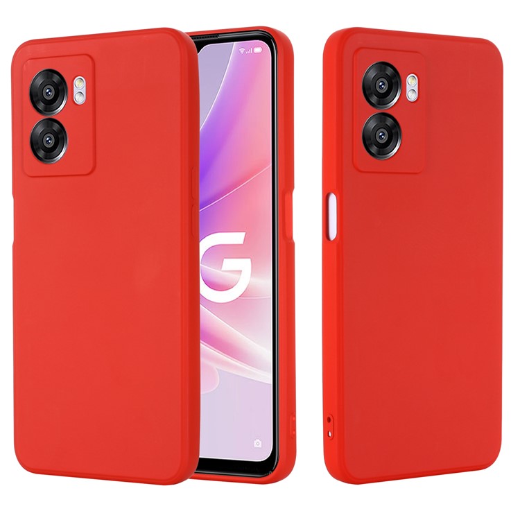 For OnePlus Nord N300 5G Case Liquid Silicone Slim Phone Cover with Wrist Strap - Red