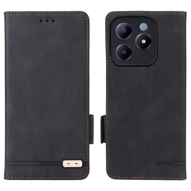 For Realme C63 4G /  C61 4G Wallet Phone Case Leather Flip Cover Hardware Decor - Black