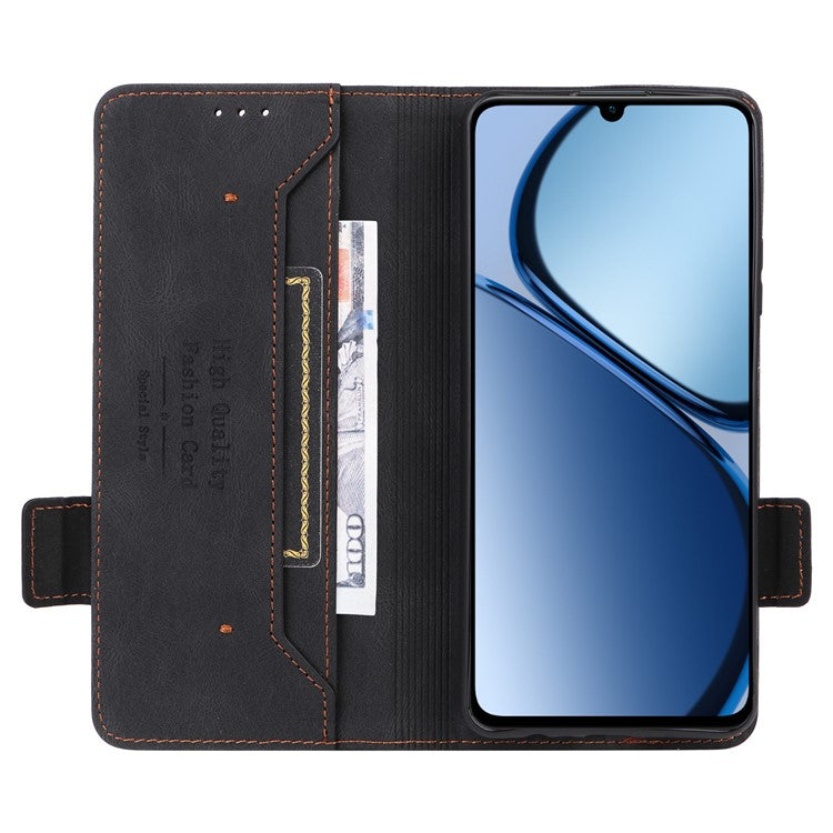 For Realme C63 4G /  C61 4G Wallet Phone Case Leather Flip Cover Hardware Decor - Black