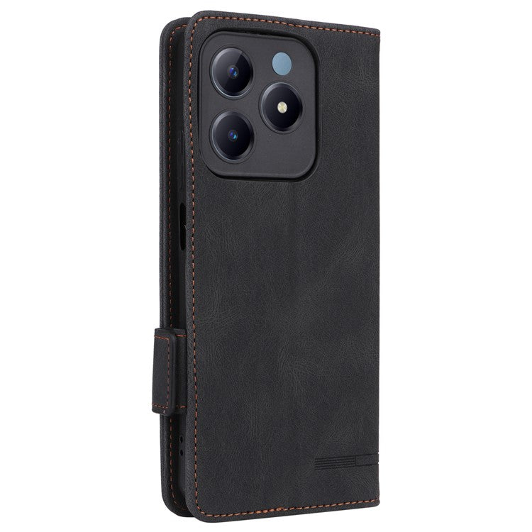 For Realme C63 4G /  C61 4G Wallet Phone Case Leather Flip Cover Hardware Decor - Black