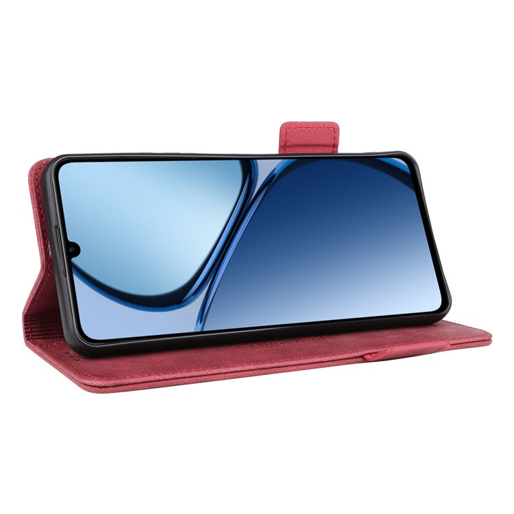 For Realme C63 4G /  C61 4G Wallet Phone Case Leather Flip Cover Hardware Decor - Rose